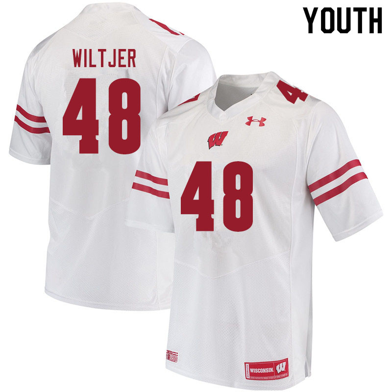 Youth #48 Travis Wiltjer Wisconsin Badgers College Football Jerseys Sale-White - Click Image to Close